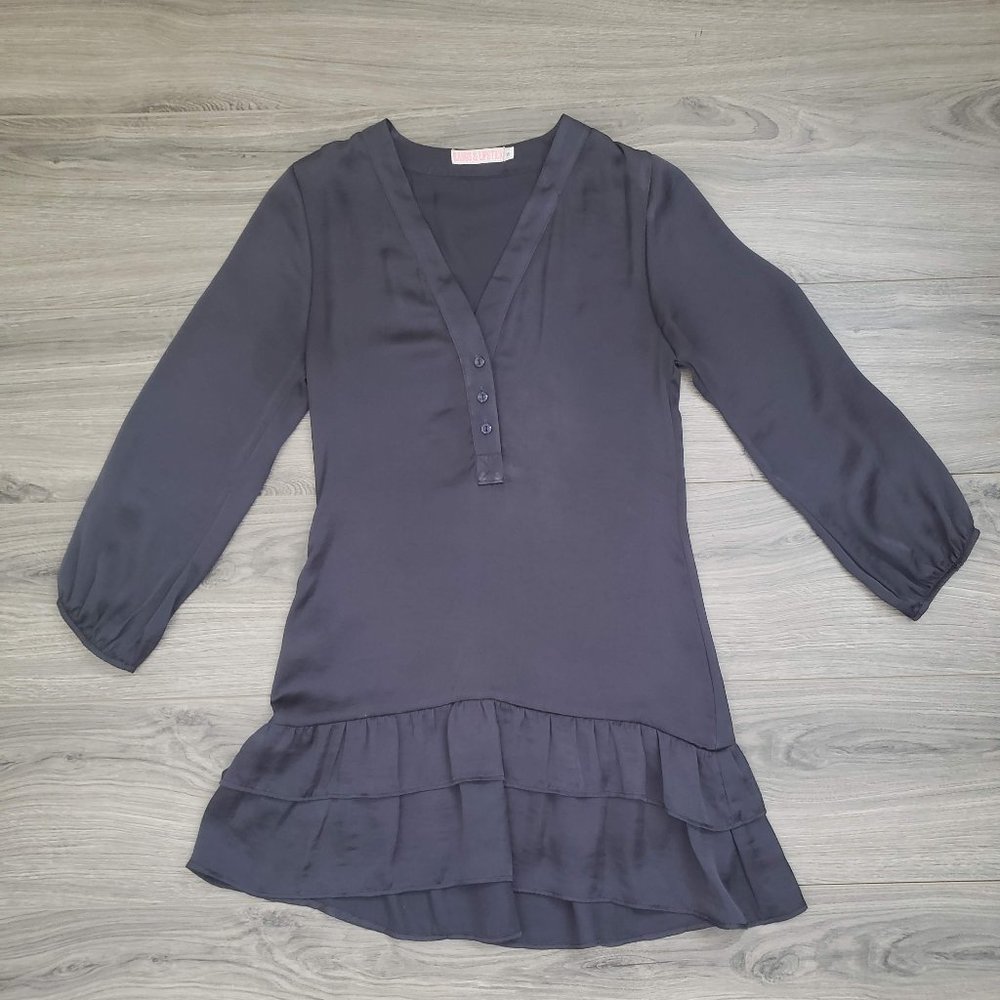 Bangs & Lipstick Long Sleeve Ruffle Mini Dress Navy Blue Size Small